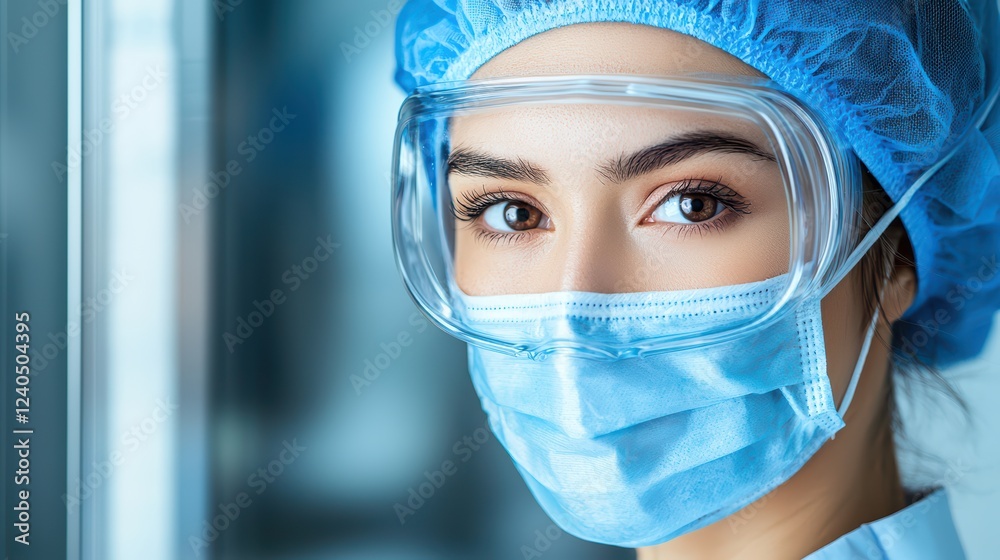 Healthcare Worker in Protective Gear with Focused Expression Healthcare Worker in Protective Gear with Focused Expression