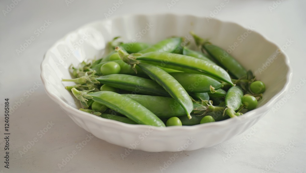 Fresh green peas in bowl, kitchen counter, healthy food Fresh green peas in bowl, kitchen counter, healthy food