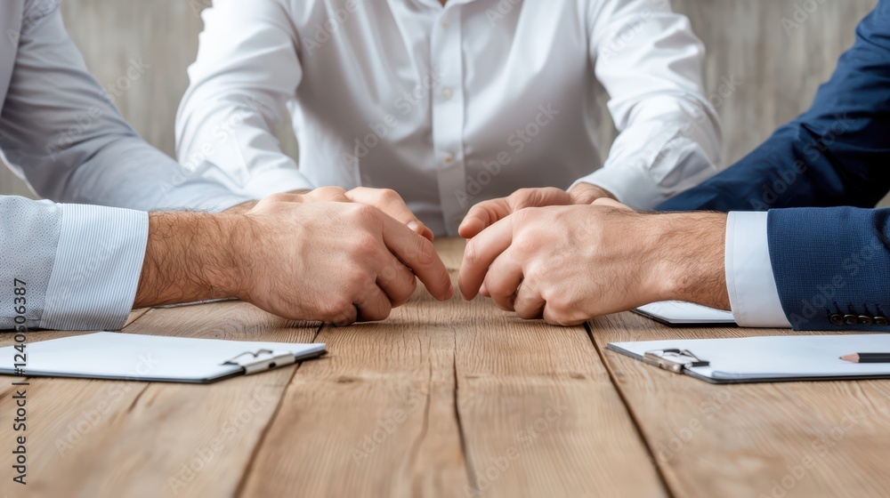 Obraz premium Hands of Negotiation During Business Agreement Discussion Meeting