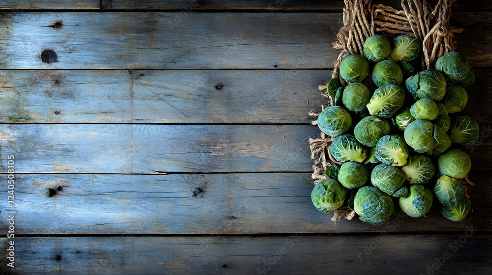 Rustic Wooden Background with Fresh Brussels Sprouts Rustic Wooden Background with Fresh Brussels Sprouts