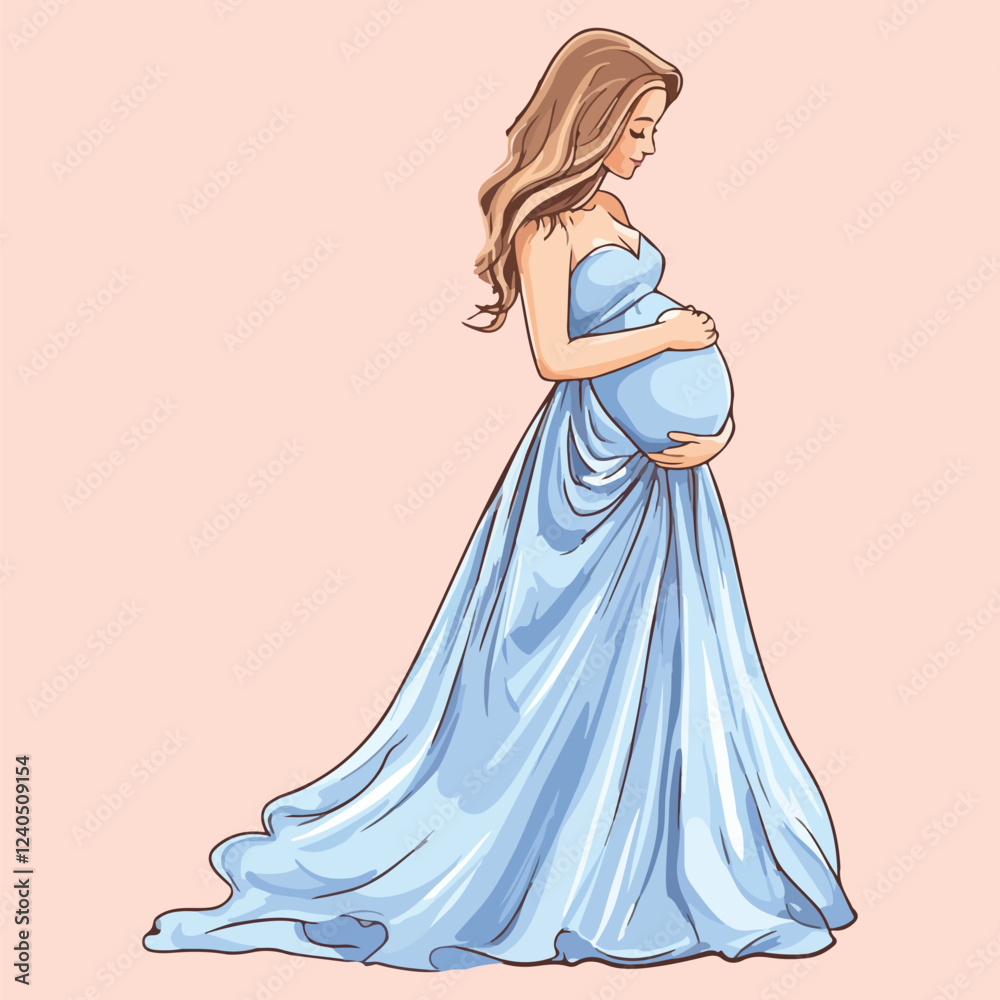Pregnant Woman Flowers Dress Vectors Illustrations Pregnant Woman Flowers Dress Vectors Illustrations