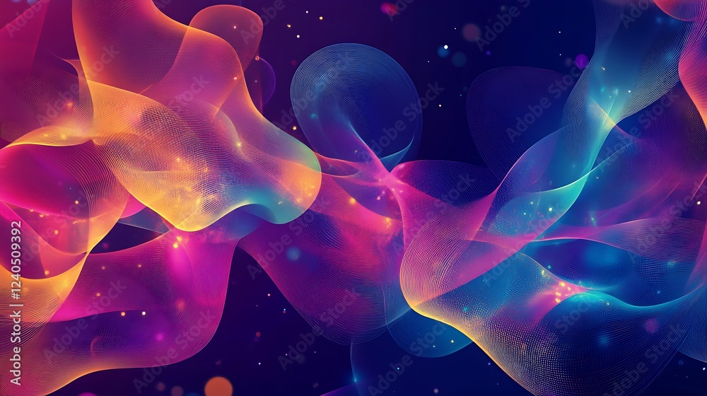 Obraz premium Abstract Swirling Neon Lines with Glowing Particles
