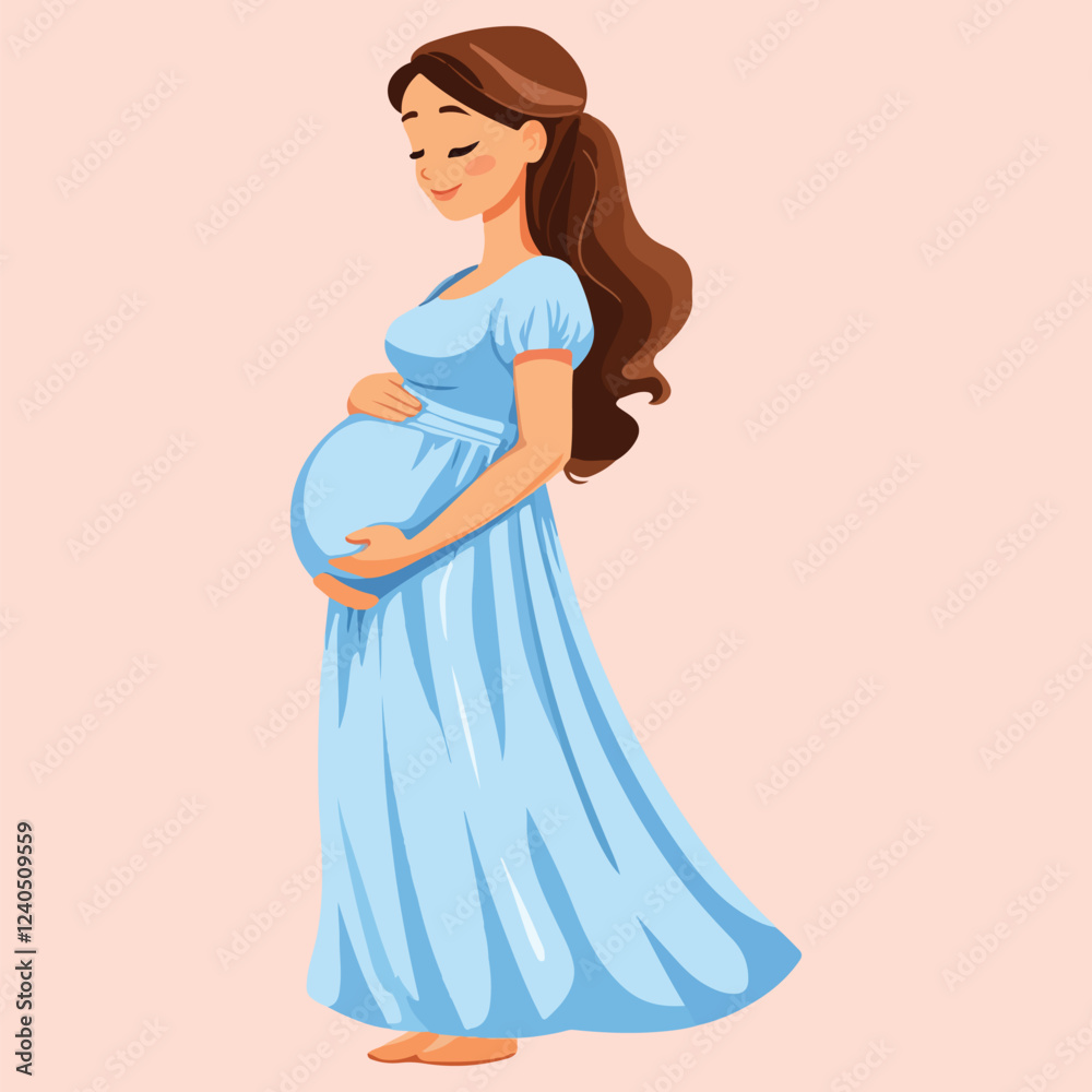 Pregnant Woman Flowers Dress Vectors Illustrations Pregnant Woman Flowers Dress Vectors Illustrations