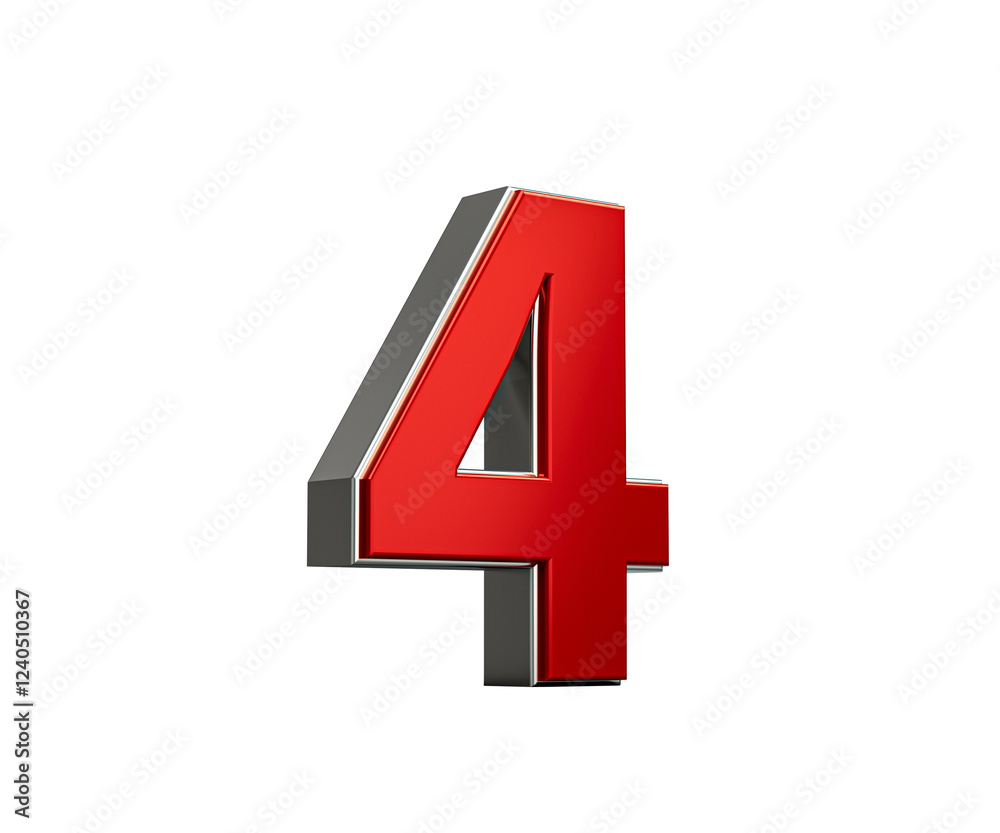 Obraz premium Bold Vibrant Red Number Four Number 4 With Sleek Metallic Gleam 3D Illustration