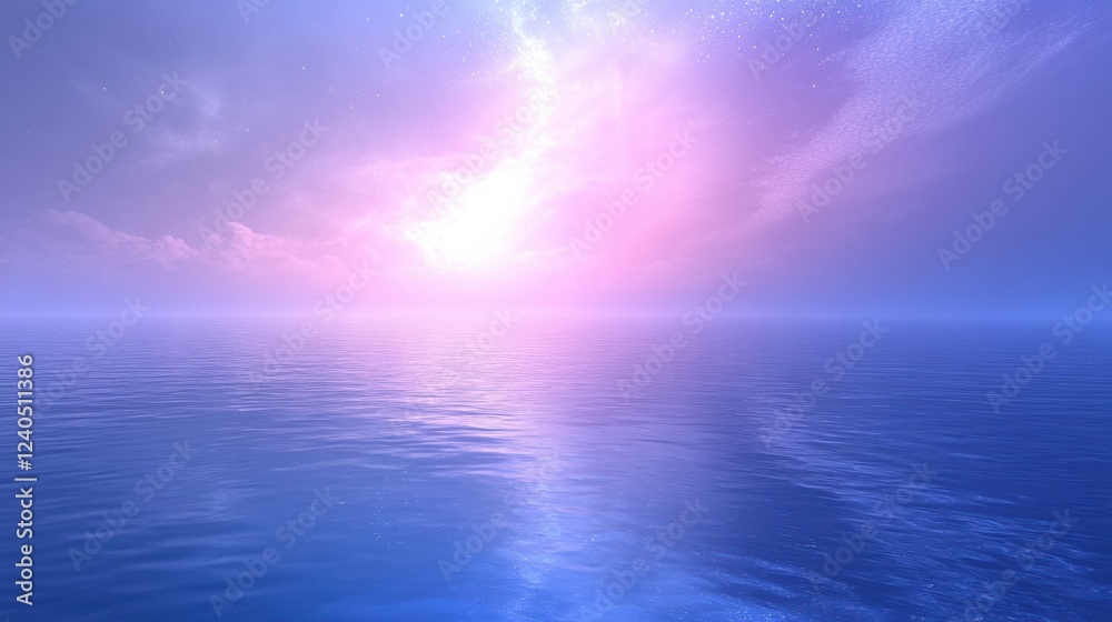 Fototapeta premium Vibrant dawn reflects on still waters creating a serene and peaceful atmosphere in a coastal location during early morning. Generative AI