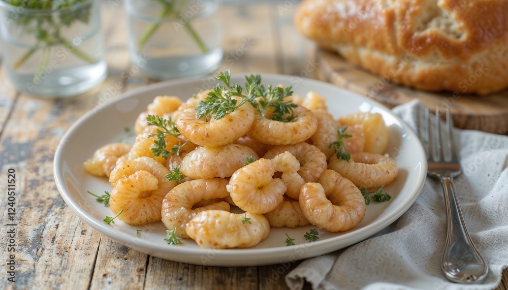 Plate of homemade cavatelli pasta with fresh herbs. Plate of homemade cavatelli pasta with fresh herbs.