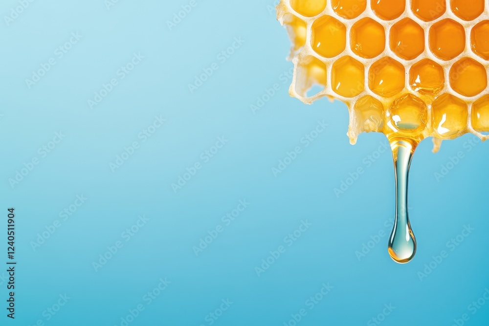 Dripping honeycomb on blue background