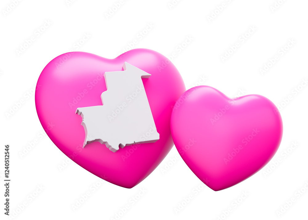 3d Shiny Pink Hearts With 3d Map Of Mauritania 3d Illustration 3d Shiny Pink Hearts With 3d Map Of Mauritania 3d Illustration