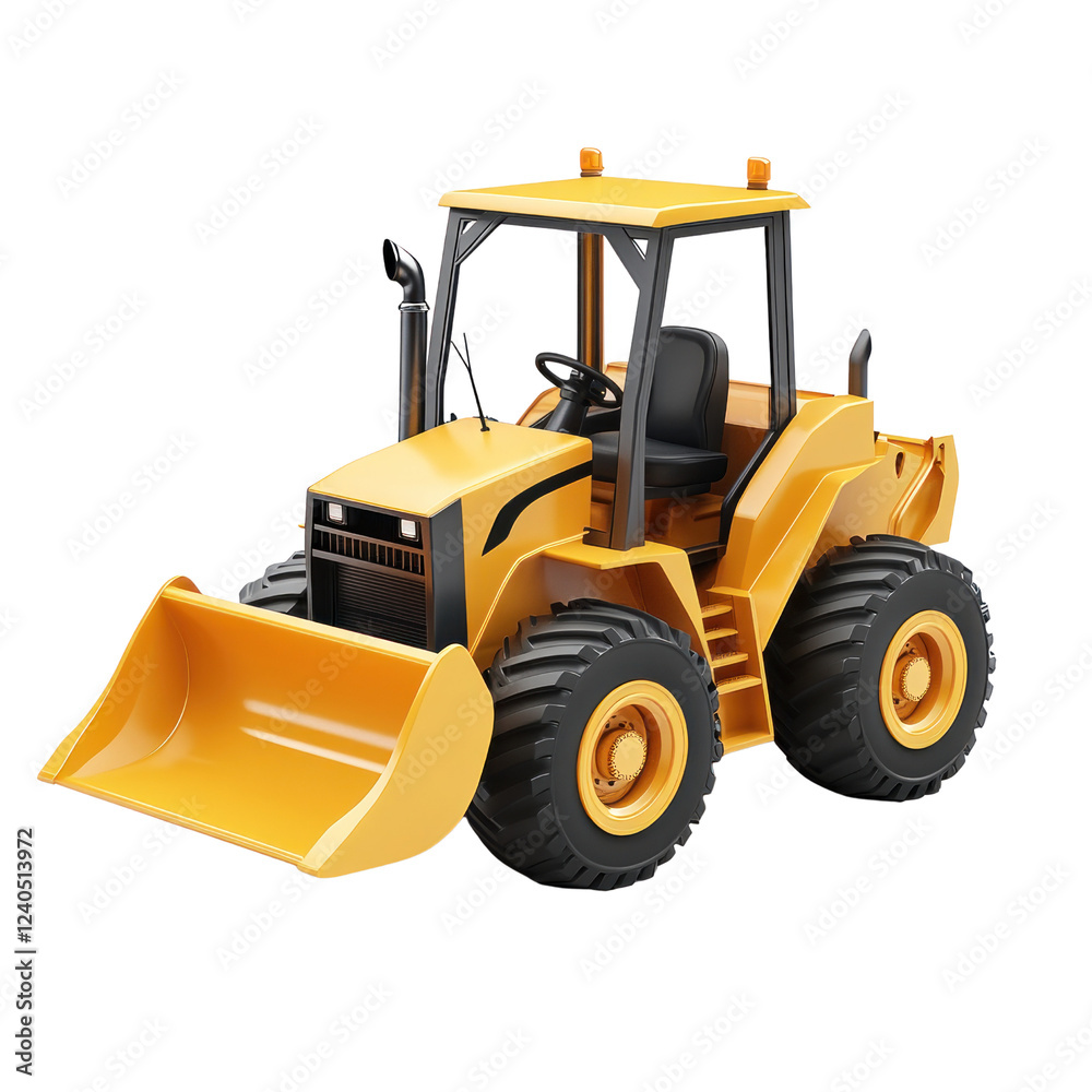 3D icon of a skid-steer loader with a front bucket, on a transparent background. 3D icon of a skid-steer loader with a front bucket, on a transparent background.