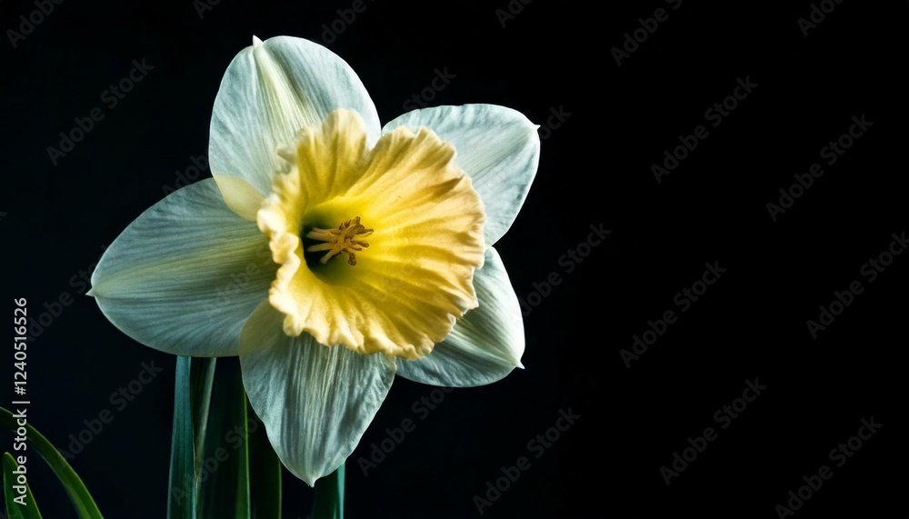 close up of Narcissus flower, black background, copy space close up of Narcissus flower, black background, copy space