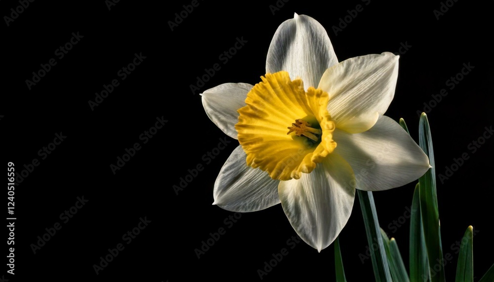 close up of Narcissus flower, black background, copy space close up of Narcissus flower, black background, copy space