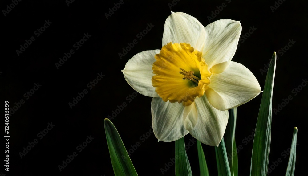 close up of Narcissus flower, black background, copy space close up of Narcissus flower, black background, copy space