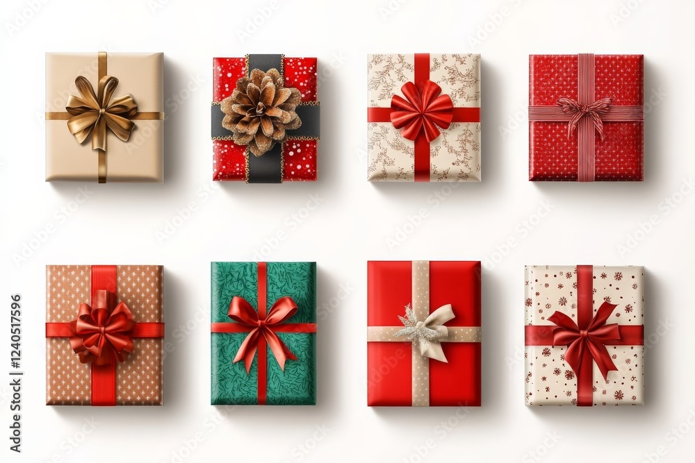 Fototapeta premium Colorful wrapped gifts displayed in a neat arrangement for a festive occasion or celebration