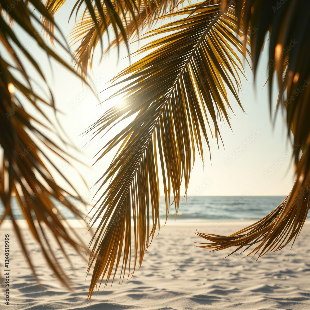 Fototapeta premium Palm fronds entwined on the beach creating a sense of movement and flow in the sunlight , warm sunlight, palm fronds, fluid motion, natural elements