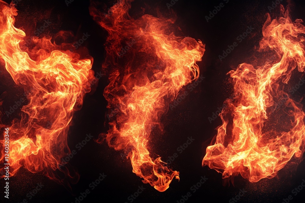 Captivating dance of flames illustrating the energy and movement of fire in a dark background Captivating dance of flames illustrating the energy and movement of fire in a dark background