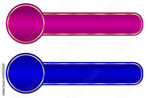 Purple and blue gold banner circle buttons shaped objects set elements isolated on white background