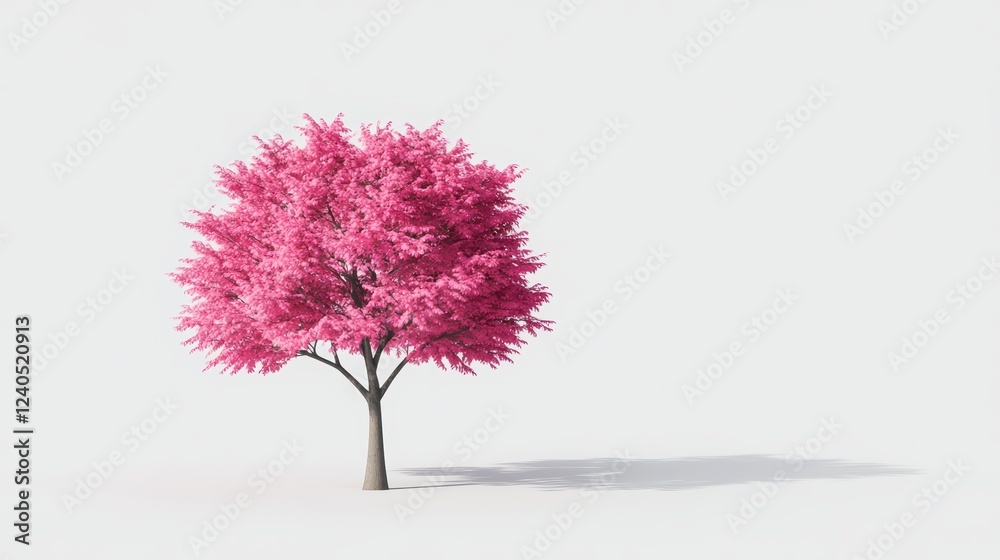 Fototapeta premium Vibrant pink tree in bloom on clear day