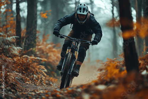 CONQUER THE DIRT. A mountain biker's knobby tire tears through a muddy trail, illustrating the raw energy and gritty thrill of off-road cycling.


