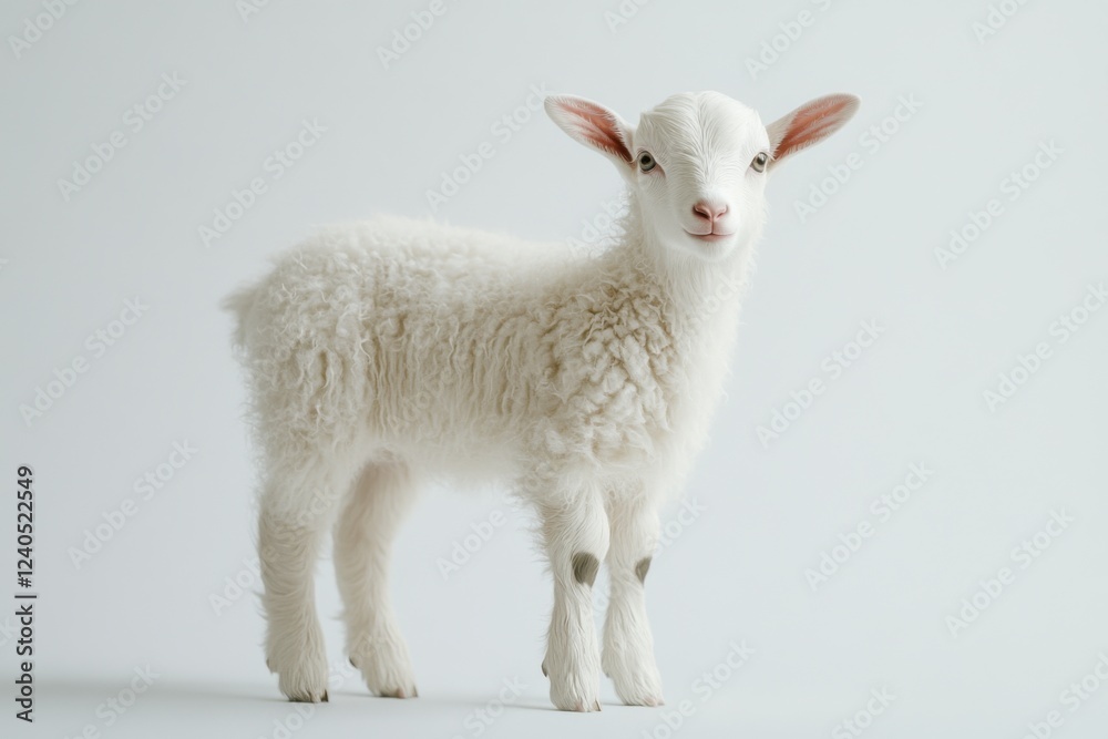 Obraz premium Adorable White Lamb, Studio Shot: Pure Innocence and Fluffy Charm