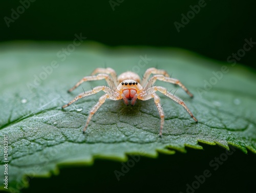 Nature-Inspired Textures Macro of Spider on Dewy Leaf - Educational Content and Eco-Friendly Design Applications in Naturalistic Marketing photo