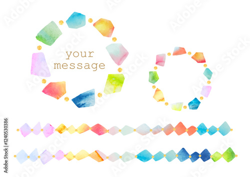 colorful gemstone frames drawn in watercolor