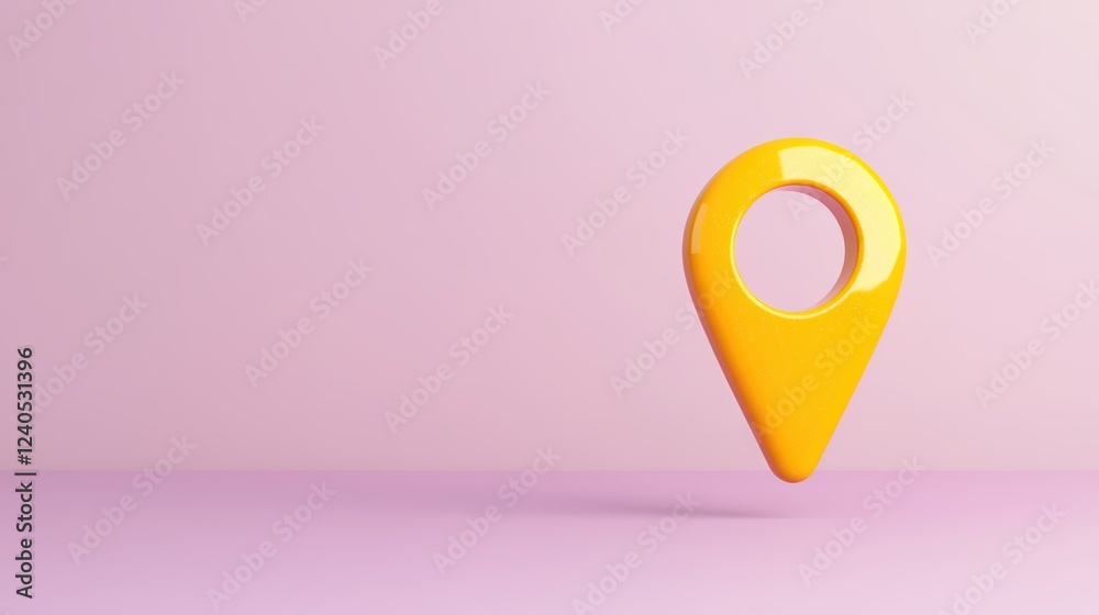 Fototapeta premium Yellow location pin on pink background - minimalistic geo marker concept