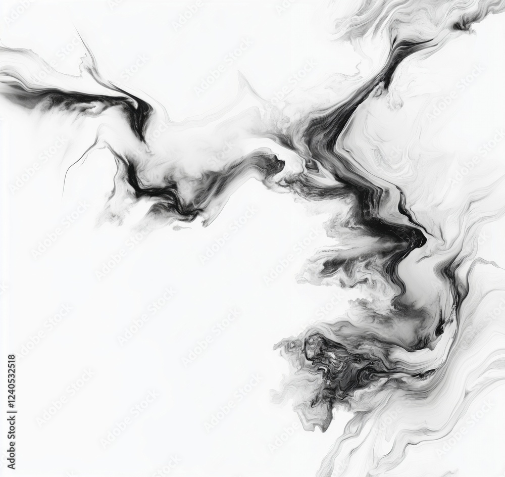 Fototapeta premium Abstract black and white fluid art with swirling patterns and textures, showcasing dynamic movement and contrast, copy space for text