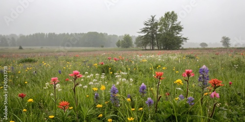 Wallpaper Mural spring wild flowers in a field on a rainy day, garden, floral patterns, botanical Torontodigital.ca