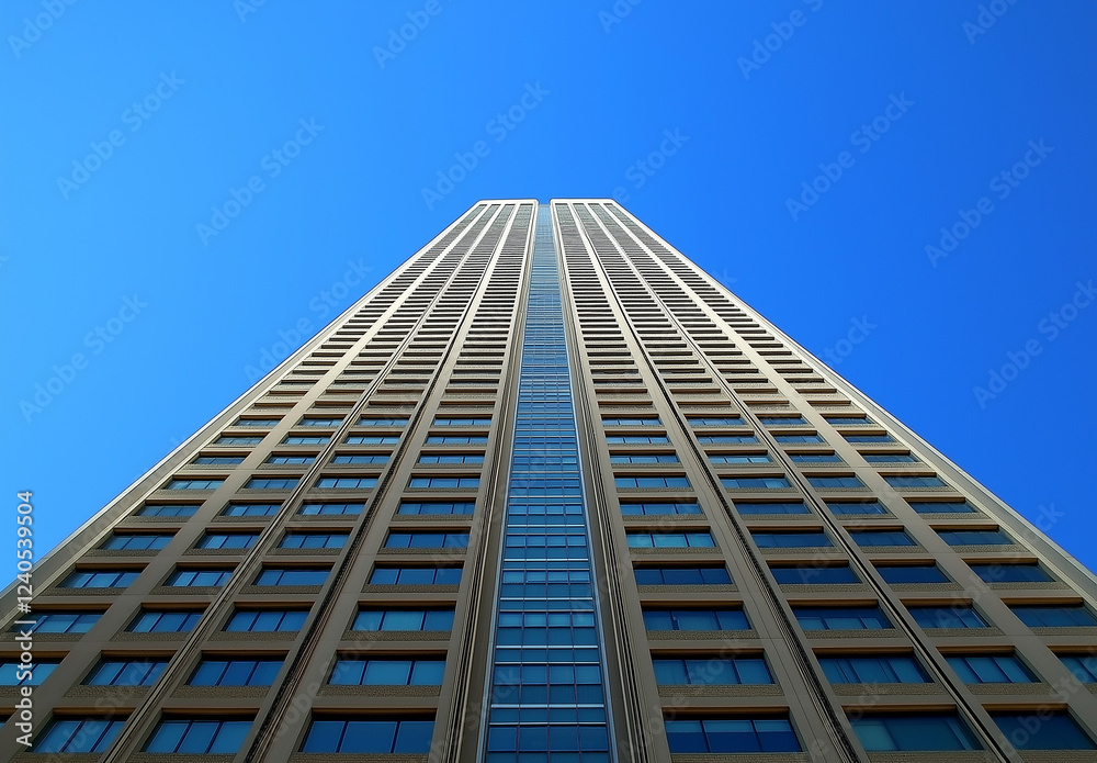 Blue skies and tall buildings seen from below, wide-angle, low-angle perspective, skyscrapers, business district, cityscape, urban architecture, blue sky, office building, corporate skyline, skyscrape Blue skies and tall buildings seen from below, wide-angle, low-angle perspective, skyscrapers, business district, cityscape, urban architecture, blue sky, office building, corporate skyline, skyscrape