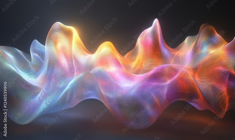 Fototapeta premium Abstract colorful waves, iridescent design, 3d render, Generative AI