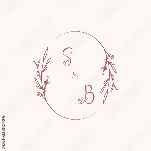 SB BS initial hand drawn wedding monogram logo.