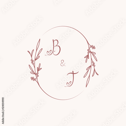 BT TB initial hand drawn wedding monogram logo.