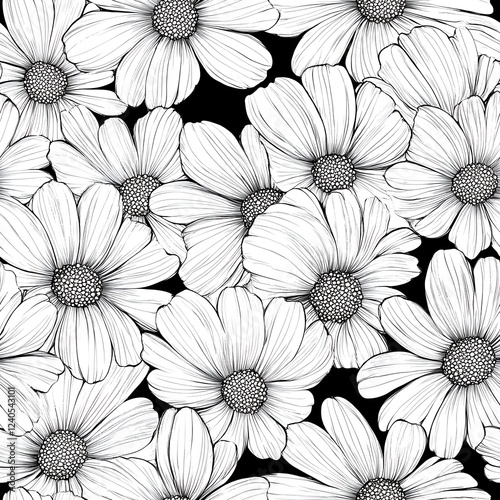 Wallpaper Mural Elegant monochrome daisy pattern, perfect for textile prints, wallpapers, or artistic designs. Torontodigital.ca