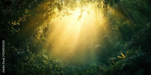 Sunbeams Illuminate Lush Tropical Rainforest Canopy