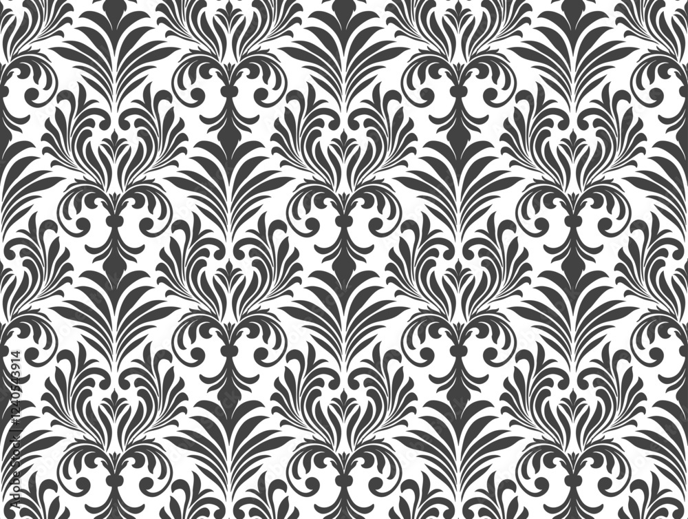 Damask pattern seamless vector wallpaper. Seamless ornament in the baroque style. Damask flower paisley elements. Damask pattern seamless vector wallpaper. Seamless ornament in the baroque style. Damask flower paisley elements.