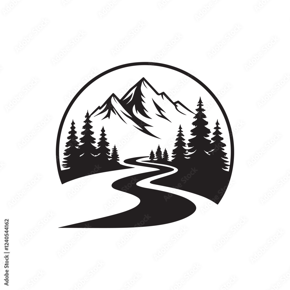 river silhouette vector logo illustration