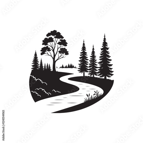 river silhouette vector logo illustration