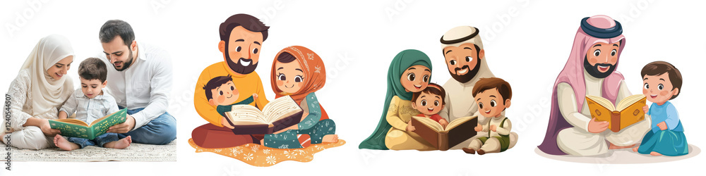 Families engaging in storytelling and reading together in a cozy setting across diverse cultures Families engaging in storytelling and reading together in a cozy setting across diverse cultures