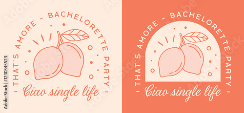 Bachelorette party ciao single life Italian summer lemon fruits coastal aesthetic theme funny quotes that's amore. Printable orange pink retro vintage preppy fancy bridesmaid girls night shirt design.