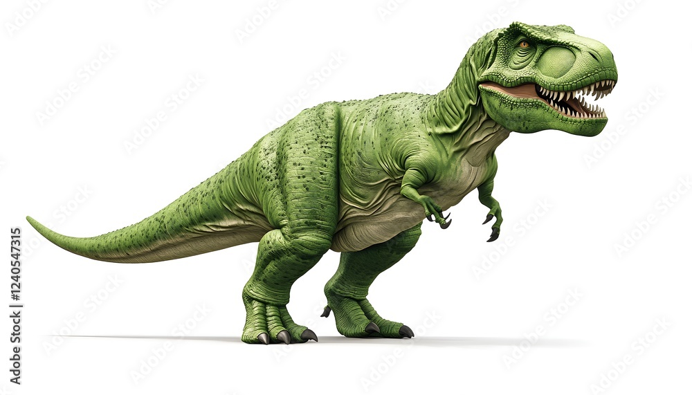 Obraz premium A Green Tyrannosaurus Rex Dinosaur Stands Isolated