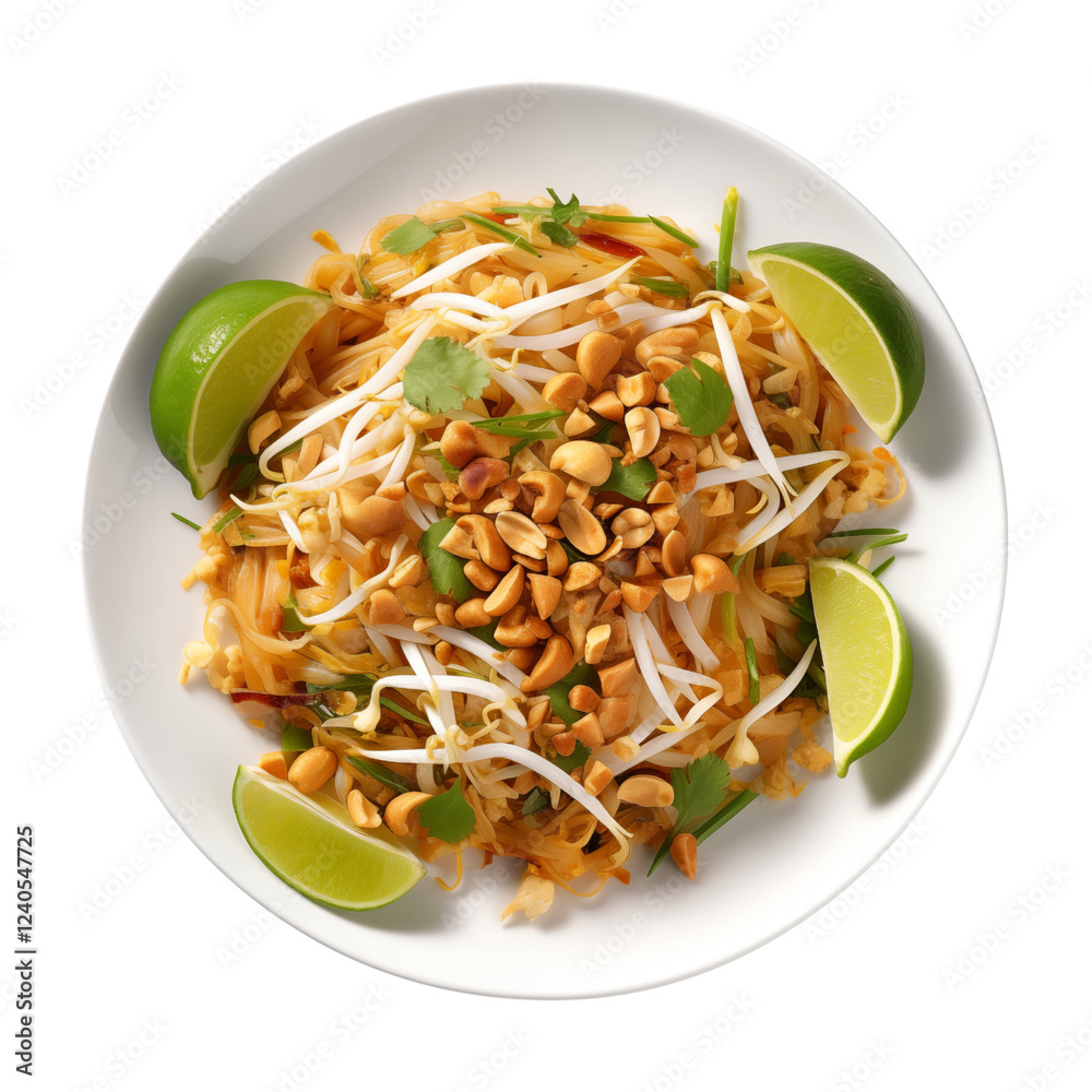 Transparent PNG of Pad Thai Noodles with Peanuts & Lime Garnish | Isolated Background Transparent PNG of Pad Thai Noodles with Peanuts & Lime Garnish | Isolated Background