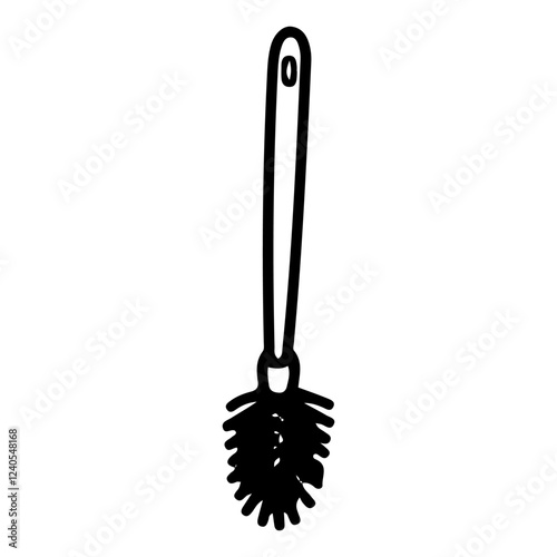 Small brush for washing newborn baby bottles. Hand drawn doodle. Taking care of the child. Cleaning children's dishes. Childhood. Vector line art illustration.