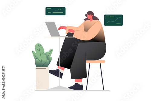 Freelance Worker is Using a Laptop Illustration