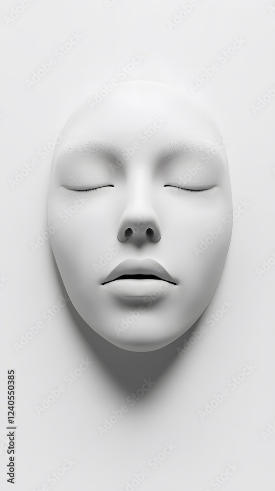 16. A front-facing image of a face with soft yet defined facial features, on a white background 16. A front-facing image of a face with soft yet defined facial features, on a white background