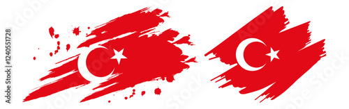 Vector illustration of Turkey flag in brush stroke effect on transparent background