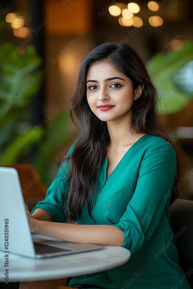 Indian Woman Conducting Virtual Interview from Home Environment with Laptop and Natural Light Indian Woman Conducting Virtual Interview from Home Environment with Laptop and Natural Light