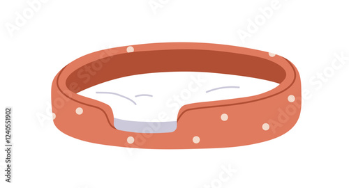 Pet bed with soft cushion for cats and dogs. Comfortable cozy furniture, canine and feline accessory, empty padded resting place for home animals. Flat vector illustration isolated on white background