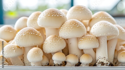 Sunlit fomitopsis mushrooms in factory nature's beauty close-up photo