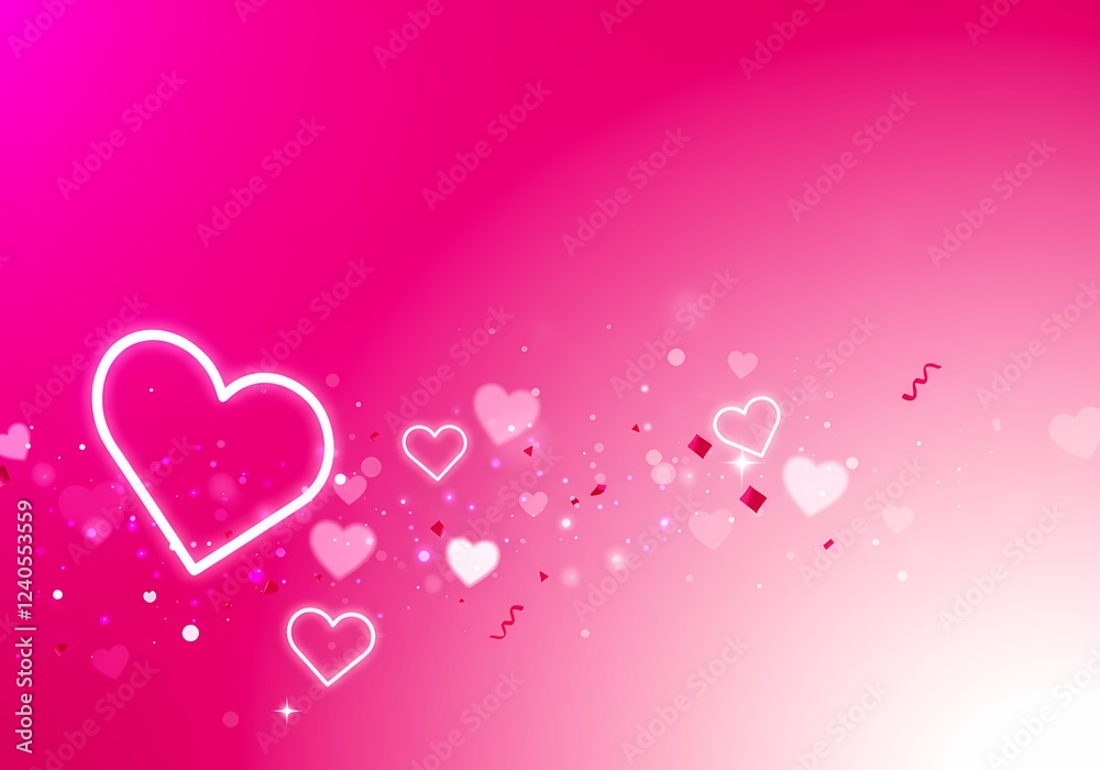 Romantic Pink Valentine s Day Background with Glowing Hearts and Confetti Romantic Pink Valentine s Day Background with Glowing Hearts and Confetti