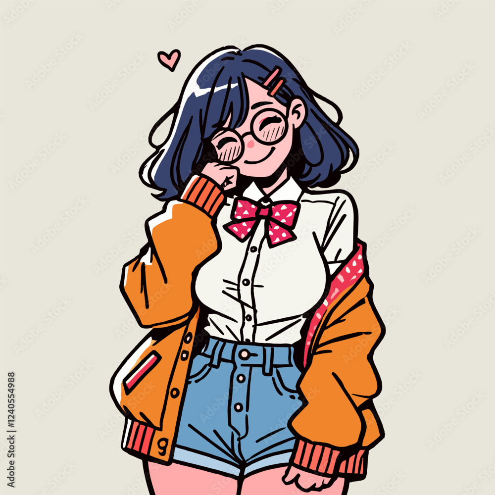 Fototapeta premium Cute School Girl wear glasses illustration